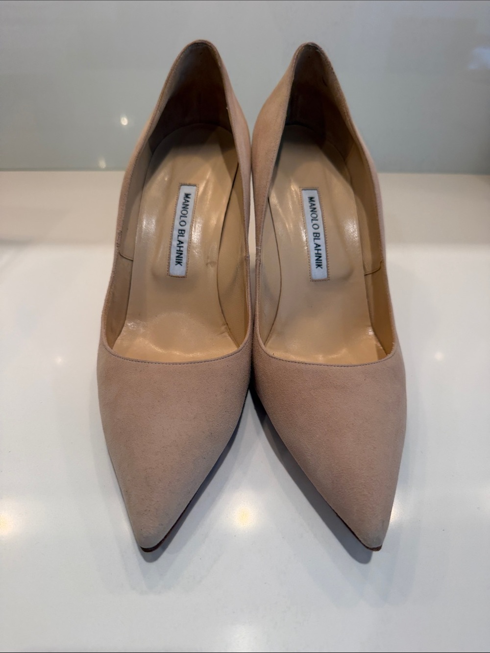 Manolo Blahnik Blush Nude Suede Pointed-Toe BB Pumps